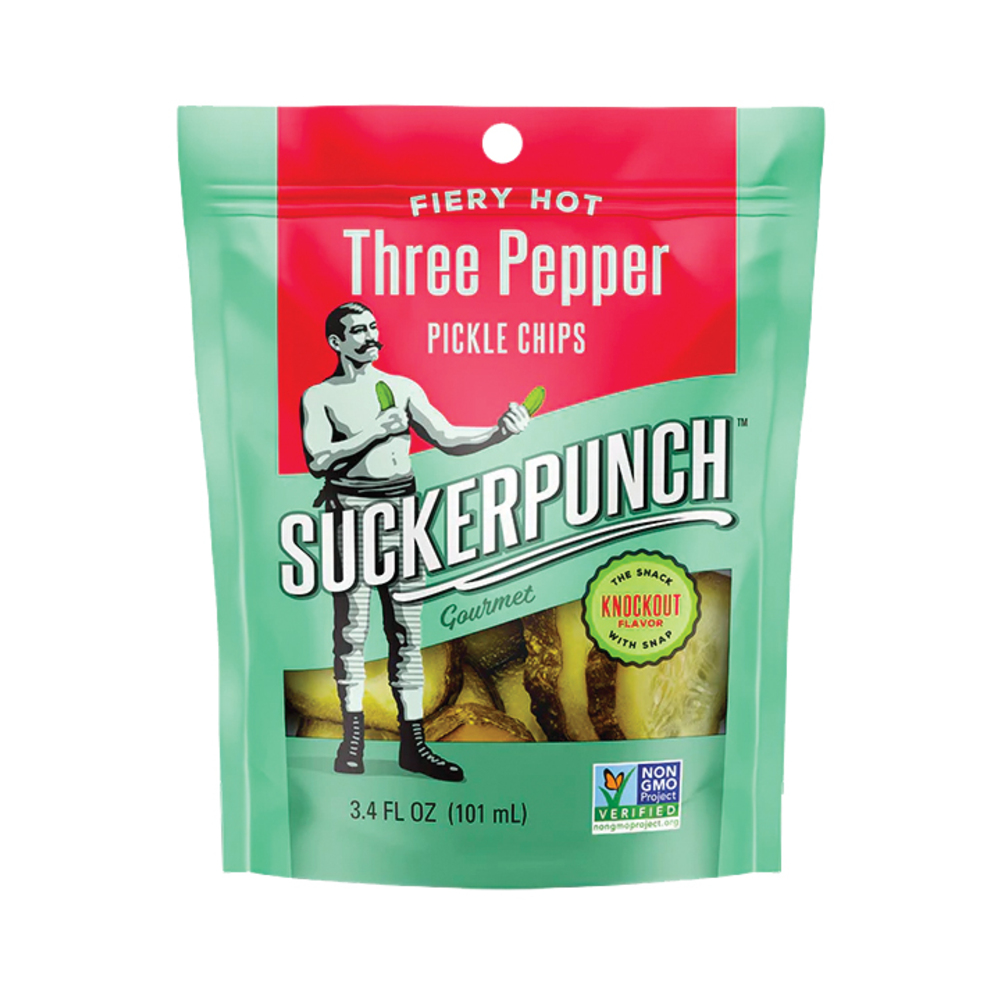 Suckerpunch Gourmet 3 Pepper Fire Pickle Chip Single Serve Pouch 3.4oz (101ml)