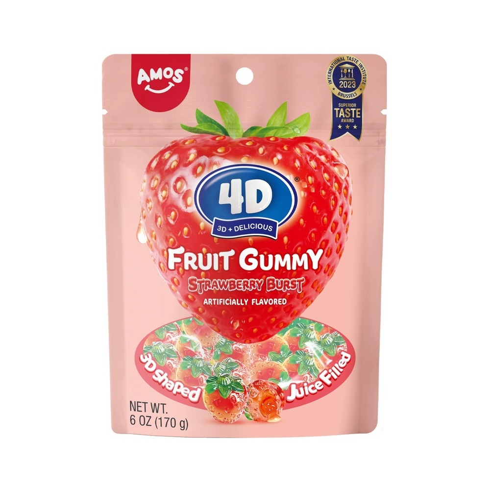 Amos 4D Fruit Gummy Strawberry Burst Peg Bag 6oz (170g)