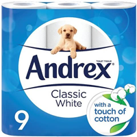 Andrex White Toilet Paper Classic Clean 9 Rolls
