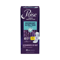 Poise Ultra-Thin with Wings Long Overnight Pad 20's